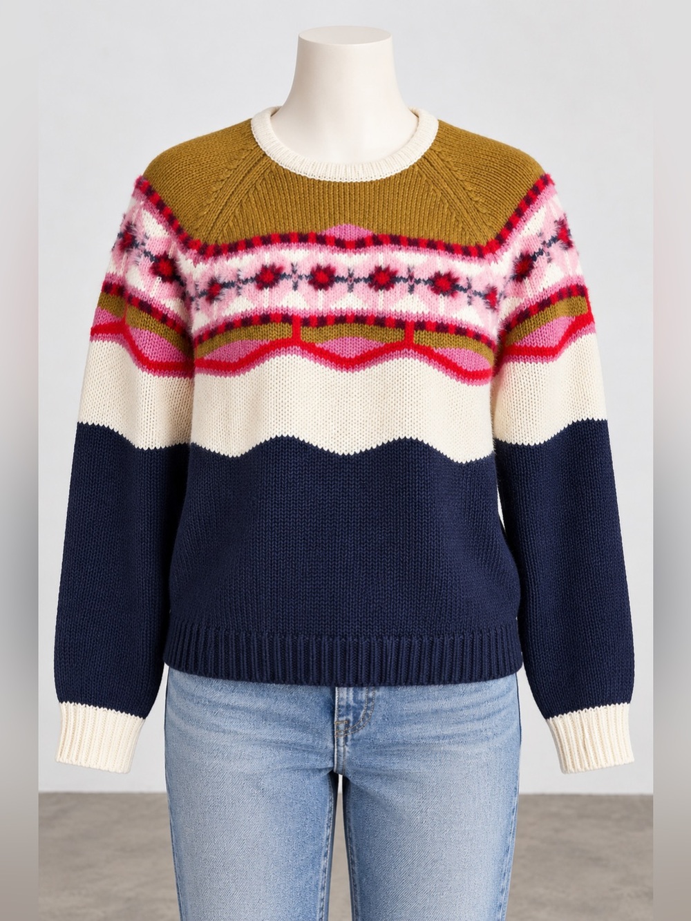 Anthropologie Field Flower Camellia Fair Isle Fuzzy Wool Blend Sweater XL